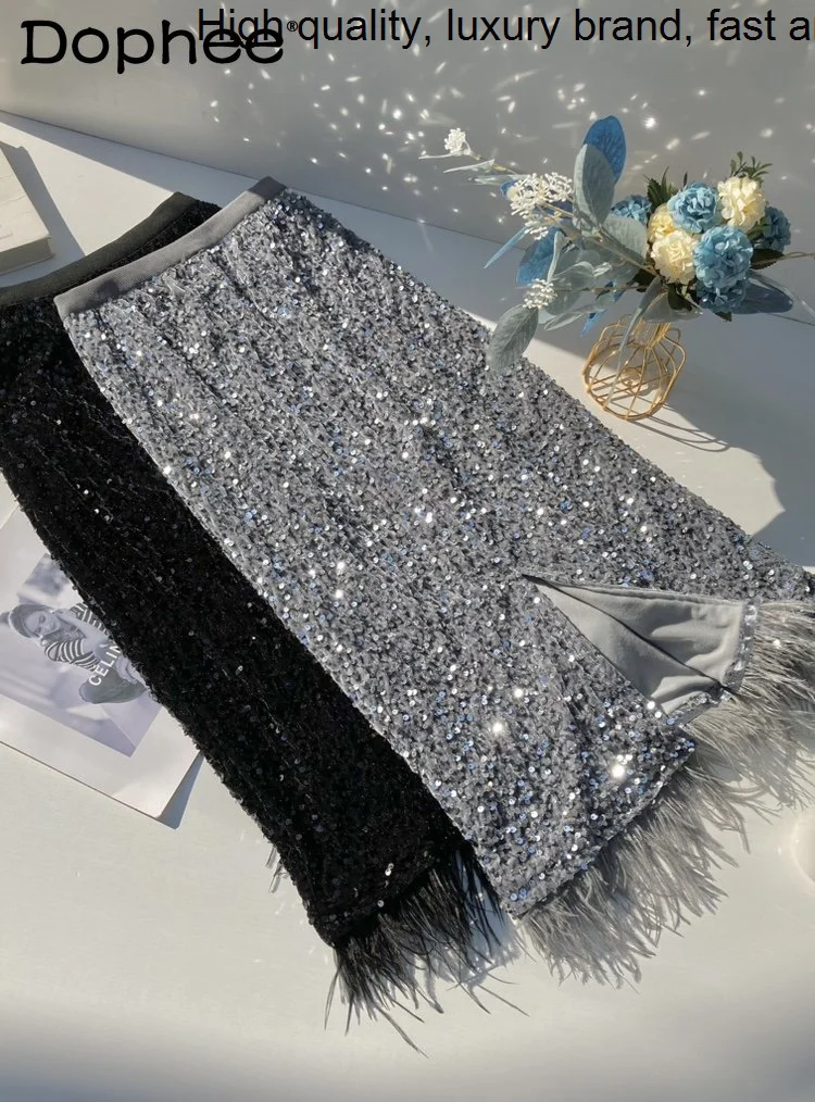 Женская зимняя бархатная длинная юбка средней длины с блестками и вышивкой, с высокой талией и бахромой 
Женская зимняя бархатная длинная юбка средней длины с блестками и вышивкой, с высокой талией и бахромой