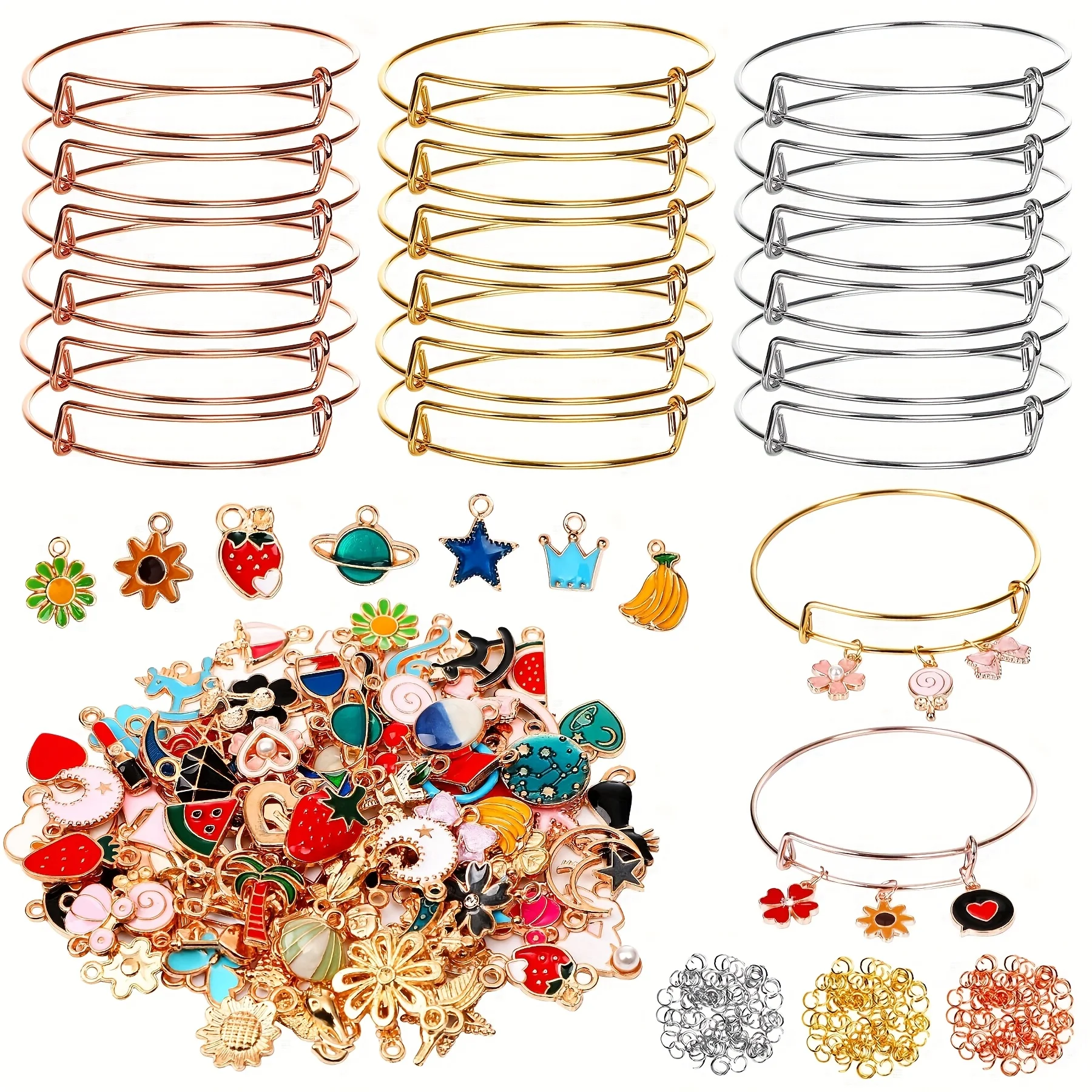 30pcs Expandable Wire Bangles + 300pcs Charms + 200pcs Jump Rings for Jewelry Making (Multicolor)
30pcs Expandable Wire Bangles + 300pcs Charms + 200pcs Jump Rings for Jewelry Making (Multicolor)