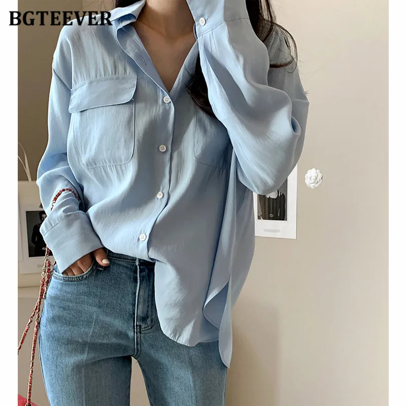 BGTEEVER Autumn Pockets Women's Shirts Casual Lapel Long Sleeve Loose Solid Ladies Blouses Elegant White Shirts for Women
BGTEEVER Autumn Pockets Women's Shirts Casual Lapel Long Sleeve Loose Solid Ladies Blouses Elegant White Shirts for Women