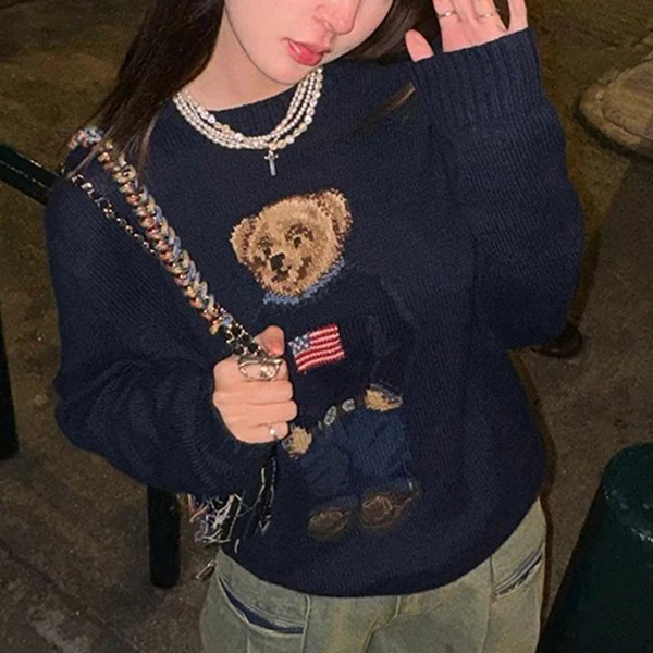 Cotton Knitted Long Sleeve Sweater Cartoon Embroidery Loose Fit round Neck Autumn Winter Women's Fashion Age Reduction
Cotton Knitted Long Sleeve Sweater Cartoon Embroidery Loose Fit round Neck Autumn Winter Women's Fashion Age Reduction