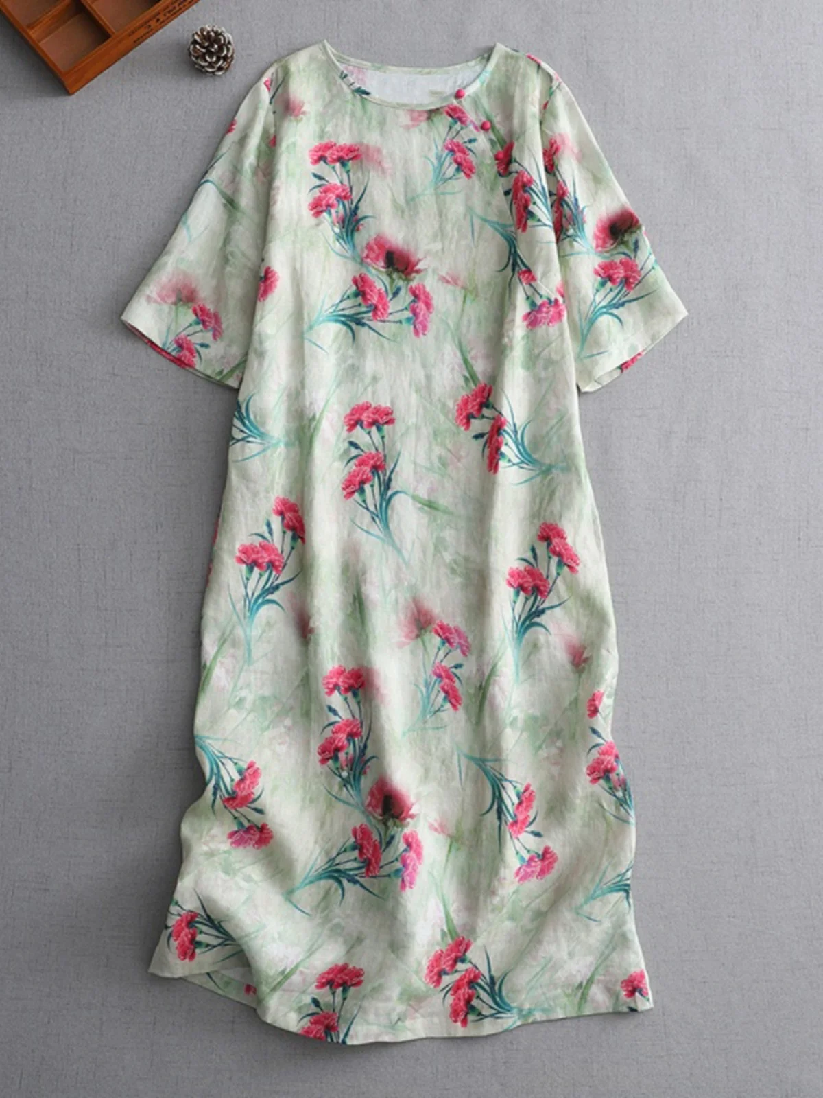 Длинное льняное платье свободного кроя в стиле ретро, круглая женская летняя повседневная юбка трапециевидной формы в стиле дзен с цветочным принтом в стиле дзен 
Длинное льняное платье свободного кроя в стиле ретро, круглая женская летняя повседневная юбка трапециевидной формы в стиле дзен с цветочным принтом в стиле дзен