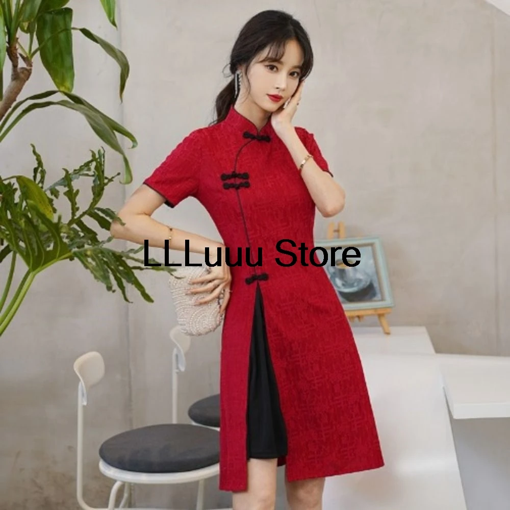 Women Stand Collar Short Sleeve Qipao Dress Long Fork Vintage Traditional Chinese Dress China-Chic Casual Cheongsam
Women Stand Collar Short Sleeve Qipao Dress Long Fork Vintage Traditional Chinese Dress China-Chic Casual Cheongsam
