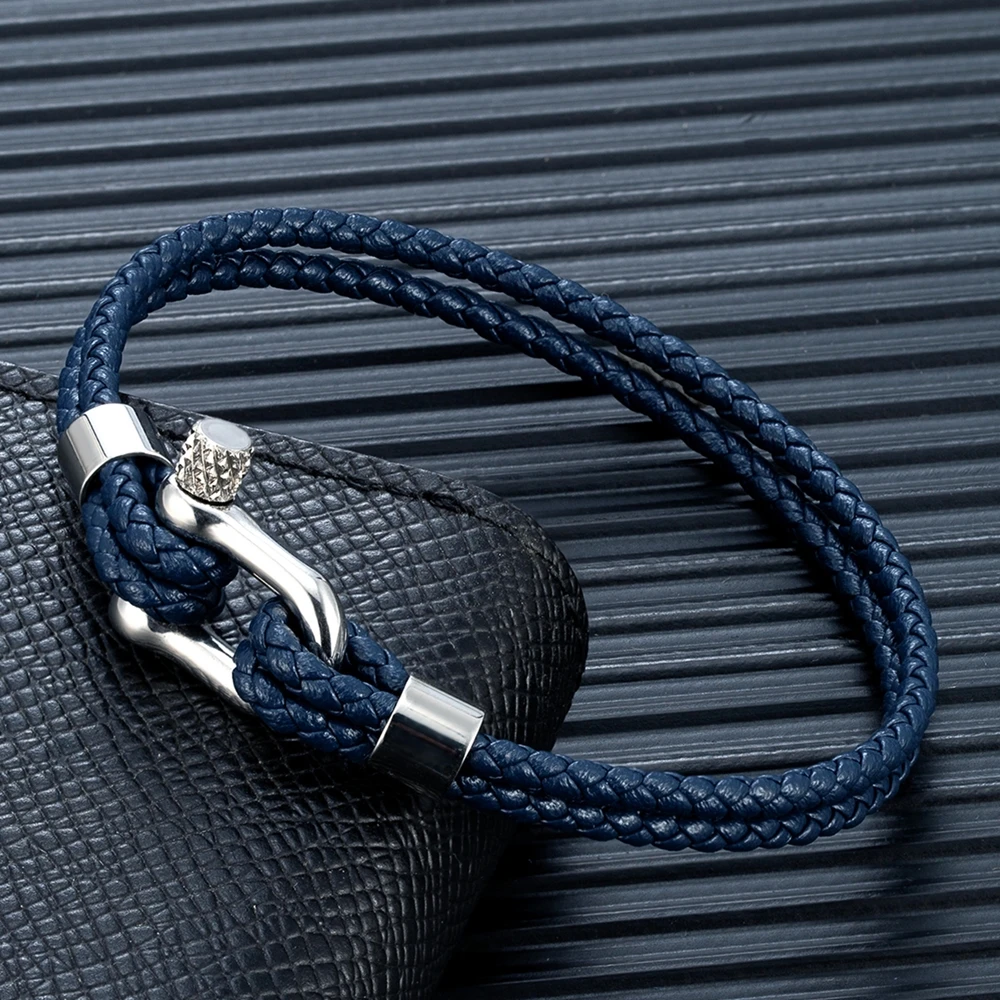 MKENDN Black Stainless Steel Shackle Bracelet Simple Double Layer Blue Leather Bracelets for Men Women Handmade Nautical Jewelry
MKENDN Black Stainless Steel Shackle Bracelet Simple Double Layer Blue Leather Bracelets for Men Women Handmade Nautical Jewelry