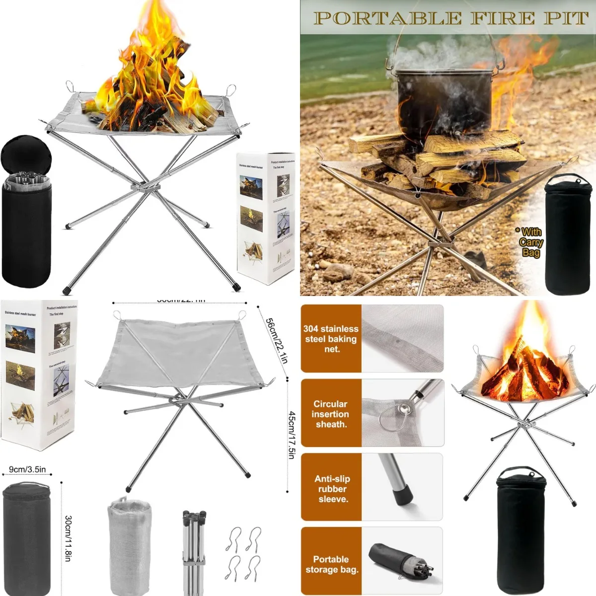 22 Inch Portable Outdoor Fire Pit with Carrying Bag,Foldable Stainless Steel Mesh Fireplace Wood Burning Collapsible Fireplace f
22 Inch Portable Outdoor Fire Pit with Carrying Bag,Foldable Stainless Steel Mesh Fireplace Wood Burning Collapsible Fireplace f