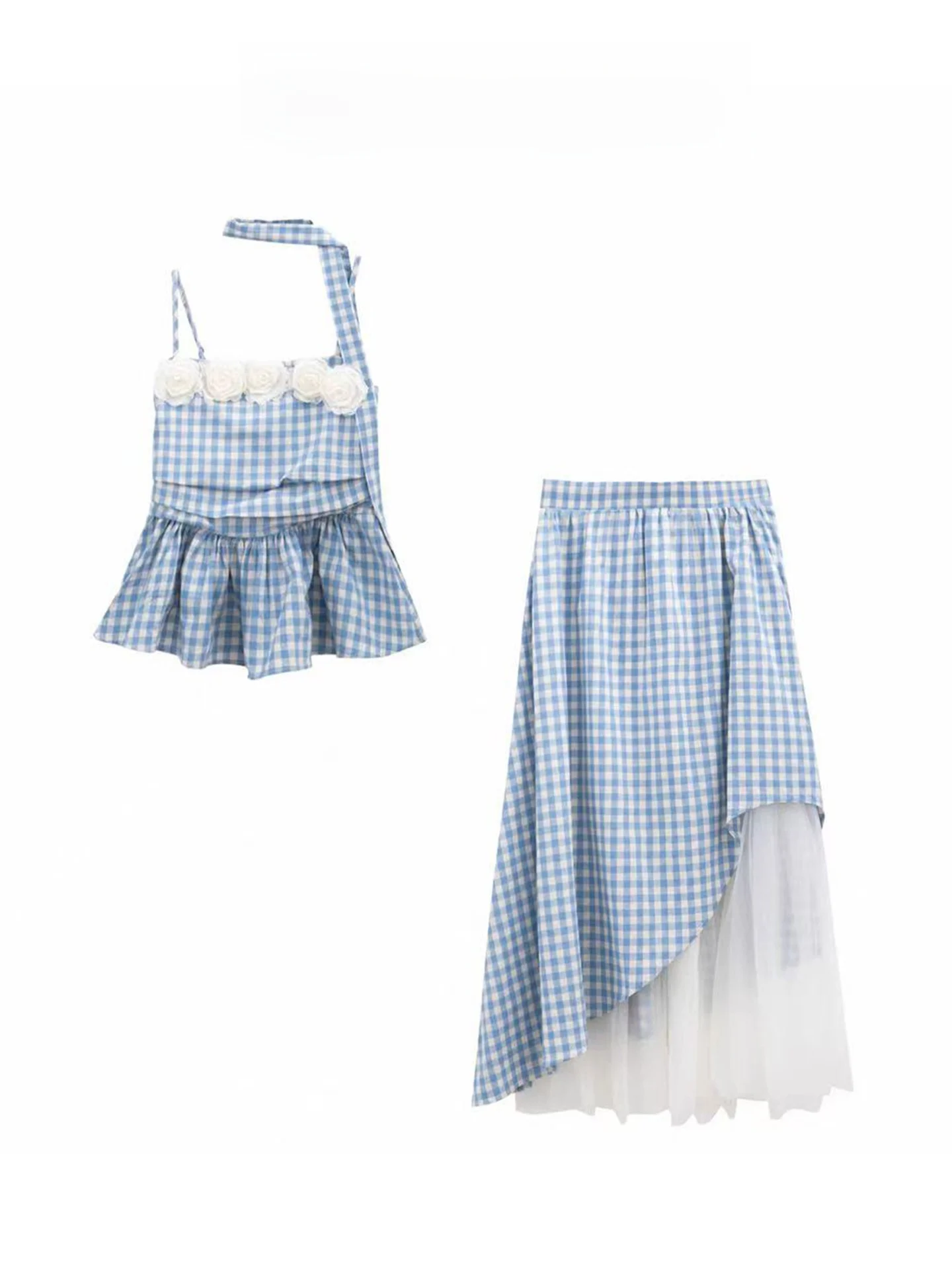 Beach Vacation Style Floral Lace Halter Top Skirt Two-Piece Set Irregular Half-Length Summer Casual Date Gown for Teens
Beach Vacation Style Floral Lace Halter Top Skirt Two-Piece Set Irregular Half-Length Summer Casual Date Gown for Teens