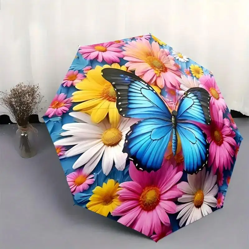Large Blue Butterfly and Colorful Sunflower Automatic Folding Umbrella, Portable Foldable Design with 8 Ribs Durable Frame for
Large Blue Butterfly and Colorful Sunflower Automatic Folding Umbrella, Portable Foldable Design with 8 Ribs Durable Frame for