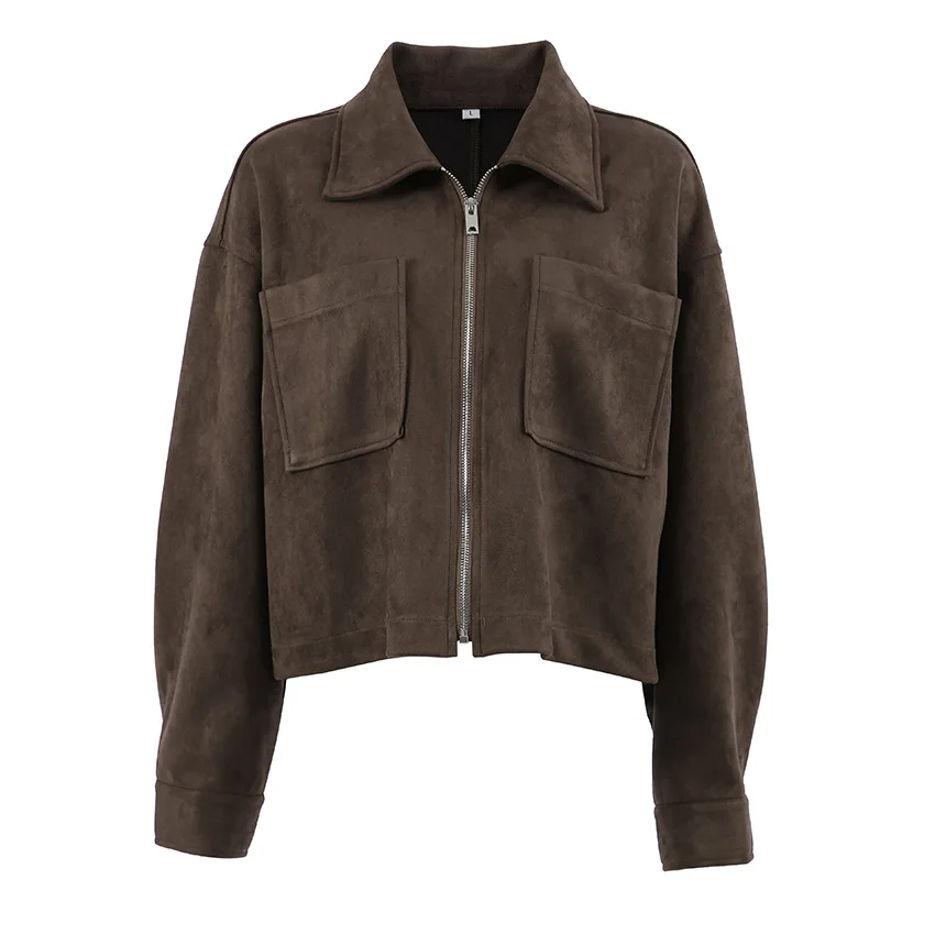 Vintage Suede Jacket For Women Autumn Winter Dark Brown Full Sleeve Turn Down Collar Zipper Short Coat Female Casual Outerwear
Vintage Suede Jacket For Women Autumn Winter Dark Brown Full Sleeve Turn Down Collar Zipper Short Coat Female Casual Outerwear