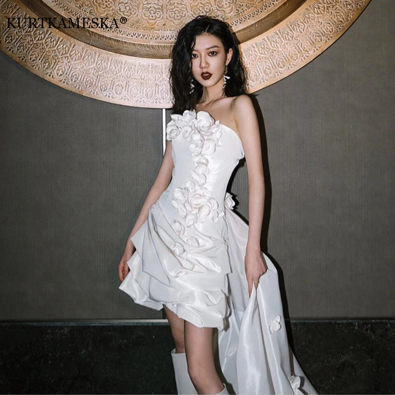 Short Wedding Dresses Romantic Strapless Birthday Party Dress With Train Sweet Flowers Bridal Gown Customized Vestido De Novia
Short Wedding Dresses Romantic Strapless Birthday Party Dress With Train Sweet Flowers Bridal Gown Customized Vestido De Novia