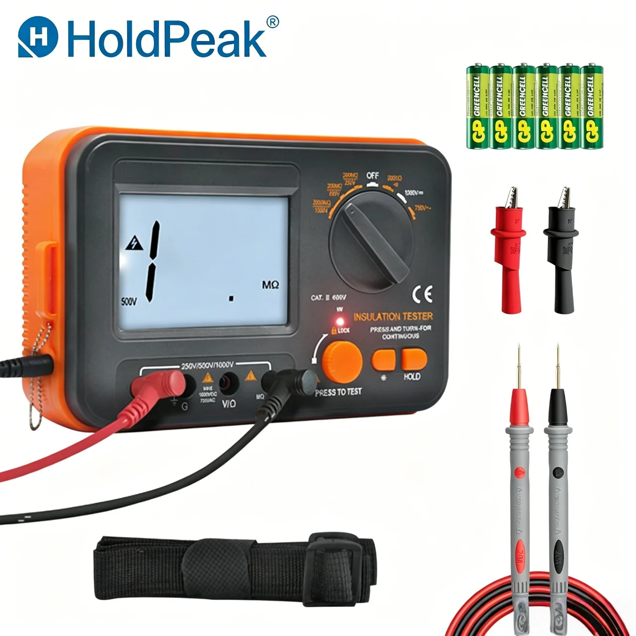 HoldPeak Digital Megohmmeter 1999 Count 2000MΩ G-Shield 250/500/1000V Factory Calibrated for Cable Motor Insulation Test
HoldPeak Digital Megohmmeter 1999 Count 2000MΩ G-Shield 250/500/1000V Factory Calibrated for Cable Motor Insulation Test