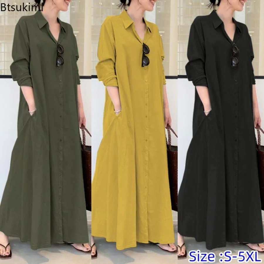 2024 Elegant Pockets Shirt Maxi Green Dress Chic Long Sleeve Single-breasted A-line Cotton Dresses Femme Casual Autumn Vestidos
2024 Elegant Pockets Shirt Maxi Green Dress Chic Long Sleeve Single-breasted A-line Cotton Dresses Femme Casual Autumn Vestidos