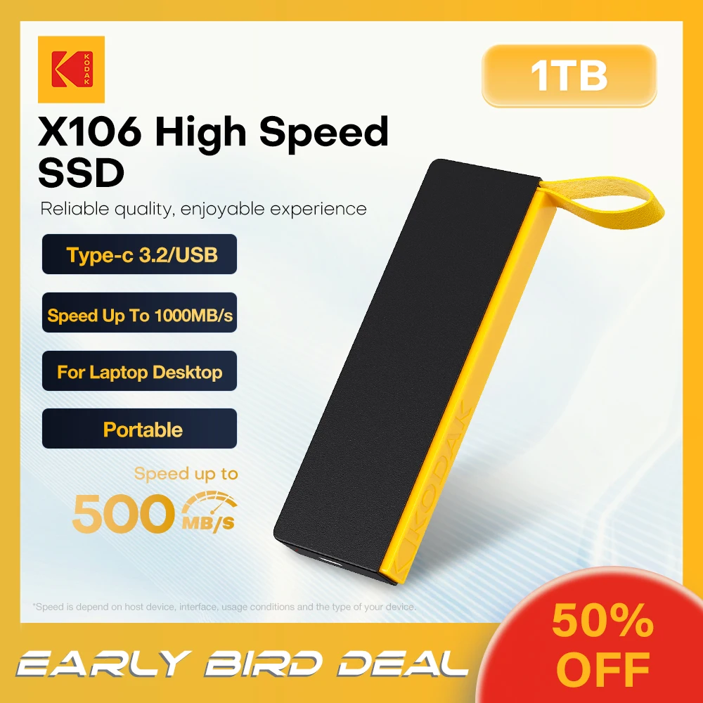 Kodak X106 Portable SSD 2TB 1TB USB 3.2 Type C External Drive Hard Disk 512GB 256GB Solid State Drive For PS4 Laptop Macbook PC
Kodak X106 Portable SSD 2TB 1TB USB 3.2 Type C External Drive Hard Disk 512GB 256GB Solid State Drive For PS4 Laptop Macbook PC