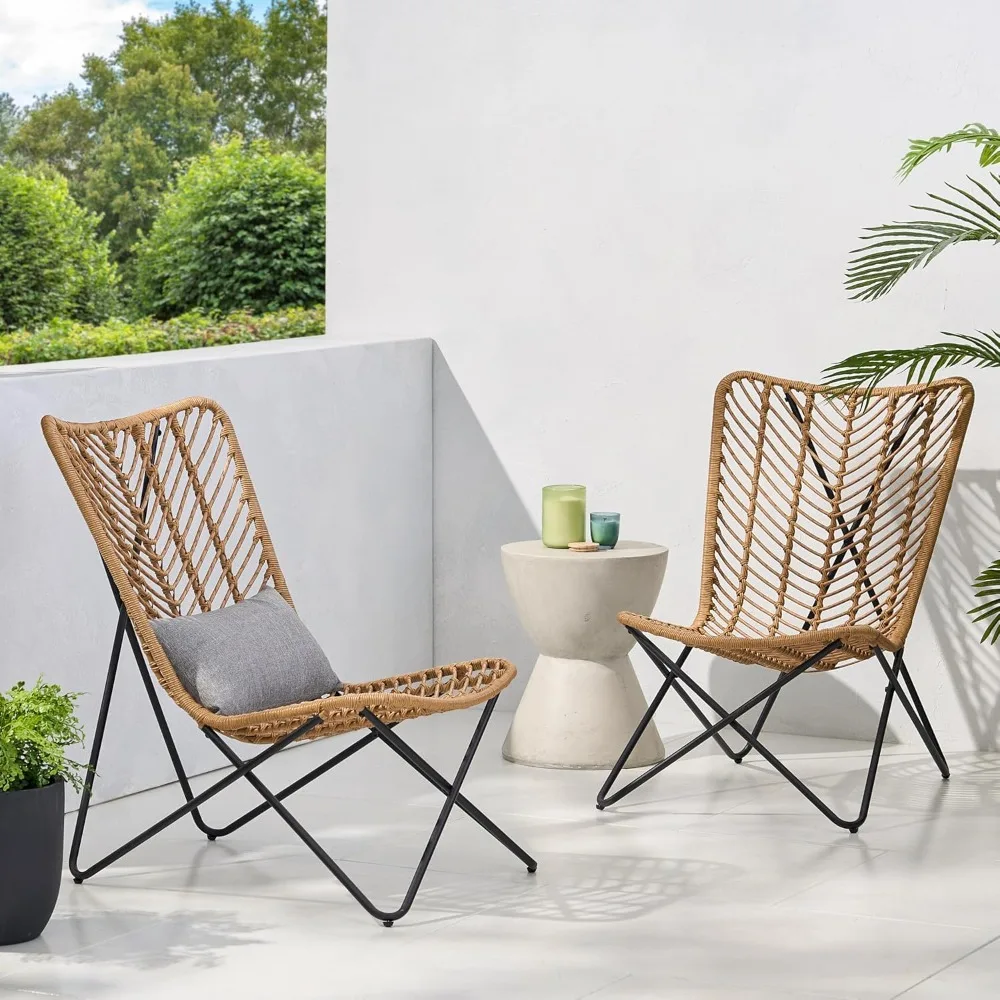 2 Pieces Outdoor Lounge Chairs, Boho Industrial Style Outdoor Seating with Wicker and Sturdy Iron Frame, Patio Garden Accent Ch
2 Pieces Outdoor Lounge Chairs, Boho Industrial Style Outdoor Seating with Wicker and Sturdy Iron Frame, Patio Garden Accent Ch