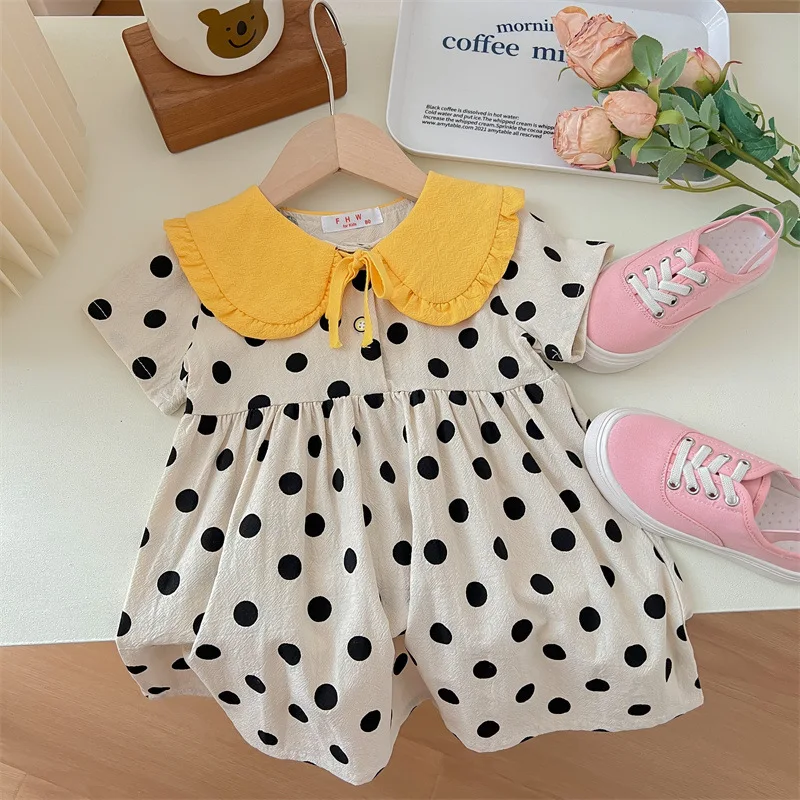 Girls Sweet Dot Dress New Children Baby Kids Summer Short Sleeve Lapel Princess Dress Children's Clothing
Girls Sweet Dot Dress New Children Baby Kids Summer Short Sleeve Lapel Princess Dress Children's Clothing