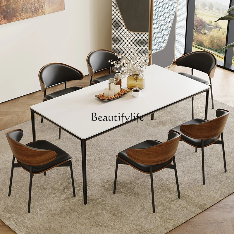 01Aluminum alloy rock slab modern simple dining table with baseplate with beam pure black table
01Aluminum alloy rock slab modern simple dining table with baseplate with beam pure black table