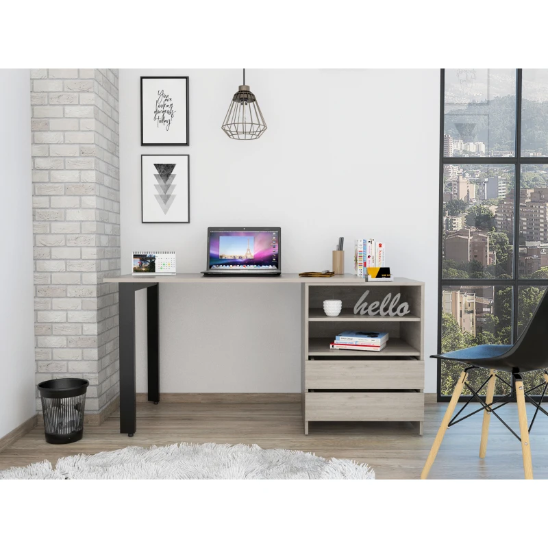 Alixeperss Store 120 Desk, Two Legs, Two Drawers, Two Shelves -Light Gray
Alixeperss Store 120 Desk, Two Legs, Two Drawers, Two Shelves -Light Gray