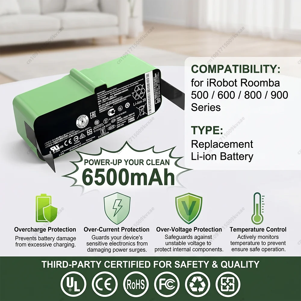Aleaivy 5200mAh High Capacity 14.4 Volt Li-ion Rechargeable Cells for iRobot Roomba 600 800 900 Series Cleaner Robotic Battery
Aleaivy 5200mAh High Capacity 14.4 Volt Li-ion Rechargeable Cells for iRobot Roomba 600 800 900 Series Cleaner Robotic Battery