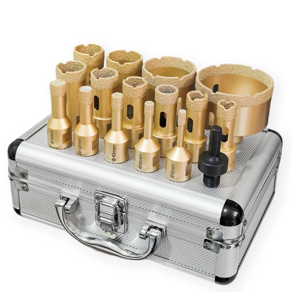 15/16pcs Diamond Drill Bit Kit 6-68mm Drill Bits Adapter Hex-M14 For Tile Ceramic Marble Stone Granite Masonry M14 Thread
15/16pcs Diamond Drill Bit Kit 6-68mm Drill Bits Adapter Hex-M14 For Tile Ceramic Marble Stone Granite Masonry M14 Thread
