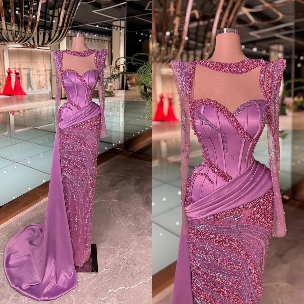 Modern Pearls Beading Evening Dresses Sequins O Neck Prom Dress Long Sleeves Illusion Mermaid Party Gowns Vestidos De Noche
Modern Pearls Beading Evening Dresses Sequins O Neck Prom Dress Long Sleeves Illusion Mermaid Party Gowns Vestidos De Noche