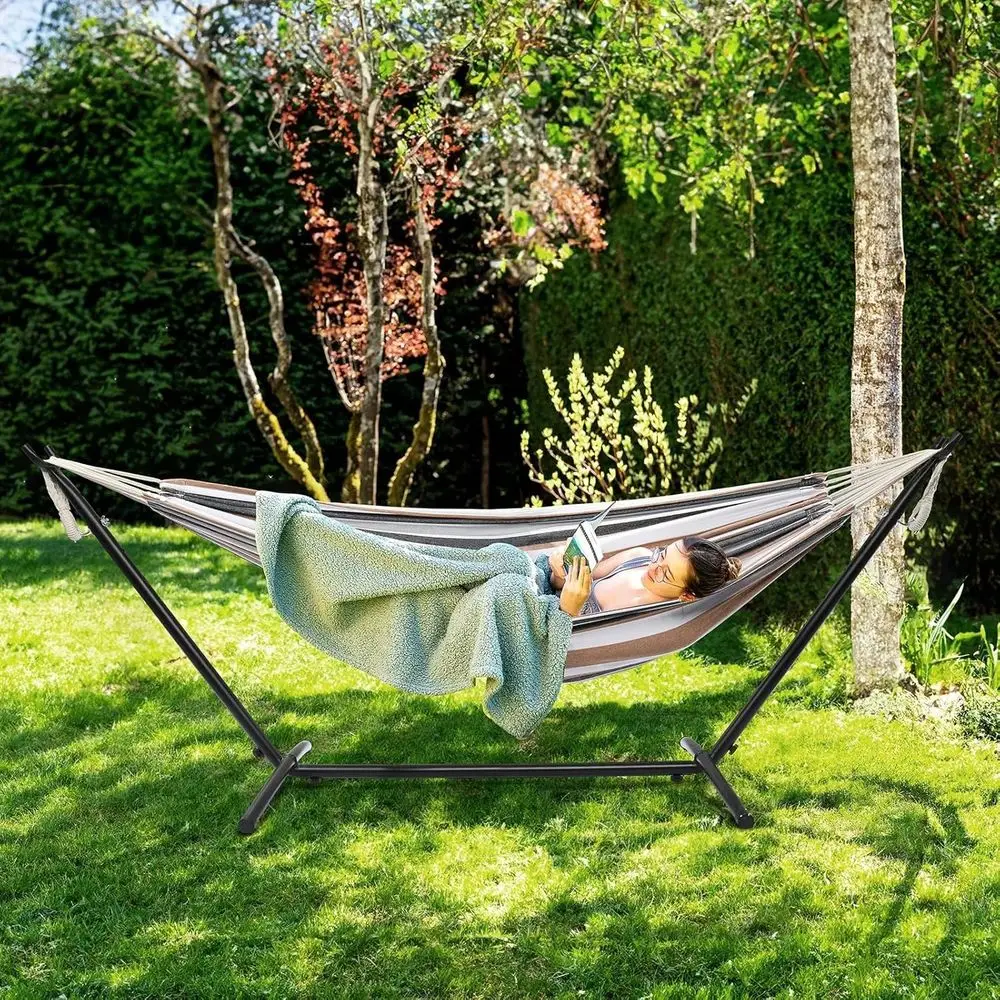 LBS Capacity Double Hammock With Stand Included With Portable Carrying Bag, Heavy Duty 2Person Hammock For Outdoors Indoors Des
LBS Capacity Double Hammock With Stand Included With Portable Carrying Bag, Heavy Duty 2Person Hammock For Outdoors Indoors Des