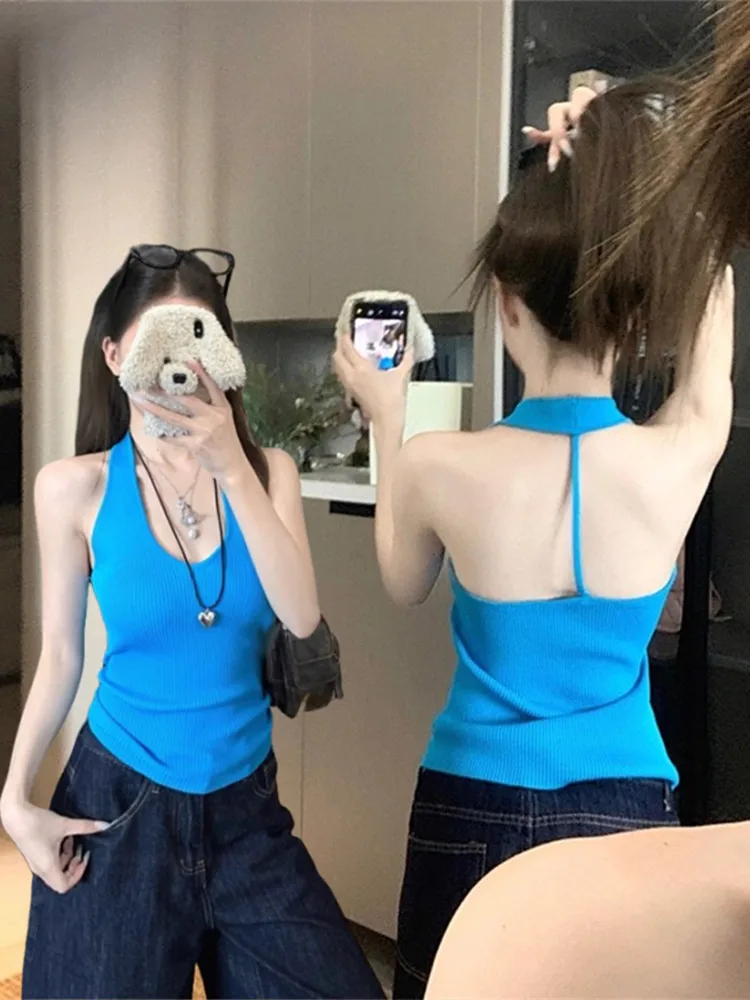 New Blue Halter Neck Vest Women's Summer Outerwear Sleeveless Top Conceals Side Breast Trendy Pure Desire Spicy Girl Style
New Blue Halter Neck Vest Women's Summer Outerwear Sleeveless Top Conceals Side Breast Trendy Pure Desire Spicy Girl Style