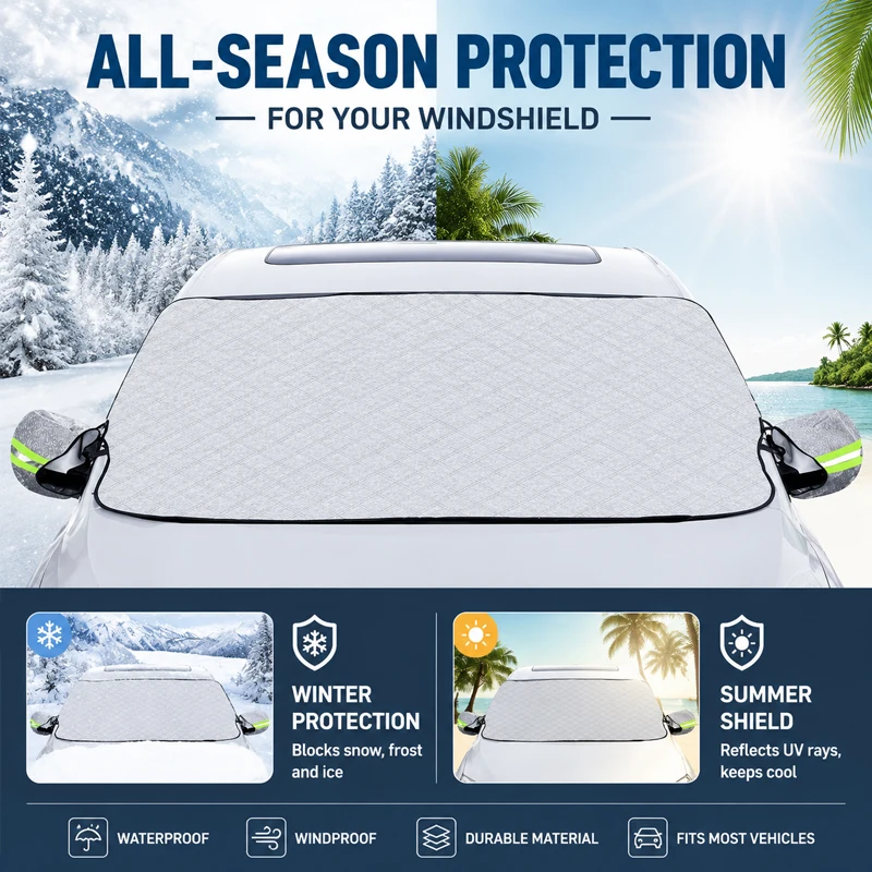 Car Front Windshield Shield, All-Weather Waterproof Sun Block&Snow Frost Insulation Cover Vehicle Exterior Protection Accessory
Car Front Windshield Shield, All-Weather Waterproof Sun Block&Snow Frost Insulation Cover Vehicle Exterior Protection Accessory