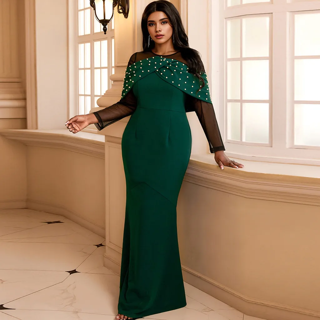 Fashion Women Elegant Long Sleeves Beads Mesh Patchwork Maxi Long Dress Party Gowns
Fashion Women Elegant Long Sleeves Beads Mesh Patchwork Maxi Long Dress Party Gowns