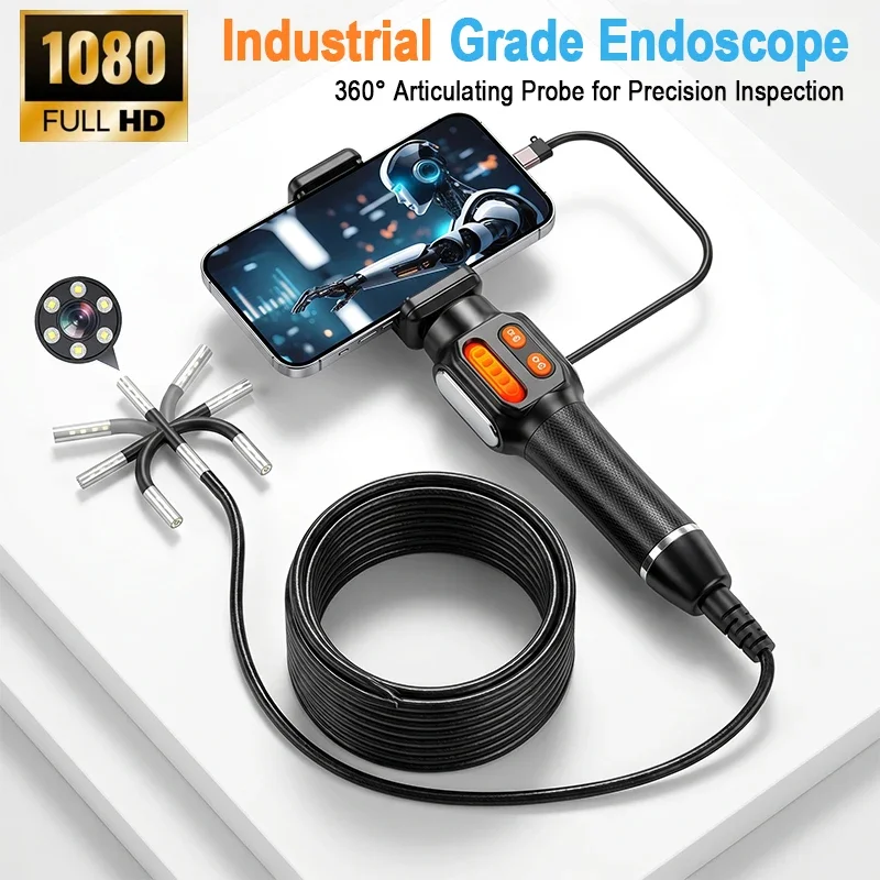 1080P FHD New 360° Articulating Borescope Endoscope Camera Articulated Inspection Borescope Camera IP67 For Android/iOS Phone
1080P FHD New 360° Articulating Borescope Endoscope Camera Articulated Inspection Borescope Camera IP67 For Android/iOS Phone