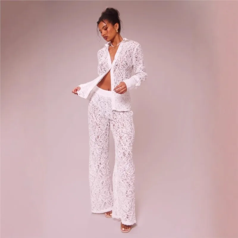 2025 элегантные вечерние женские костюмы, модные однотонные жаккардовые кружевные сексуальные полые рубашки, топы, расклешенные брюки, темпераментный комплект
2025 элегантные вечерние женские костюмы, модные однотонные жаккардовые кружевные сексуальные полые рубашки, топы, расклешенные брюки, темпераментный комплект