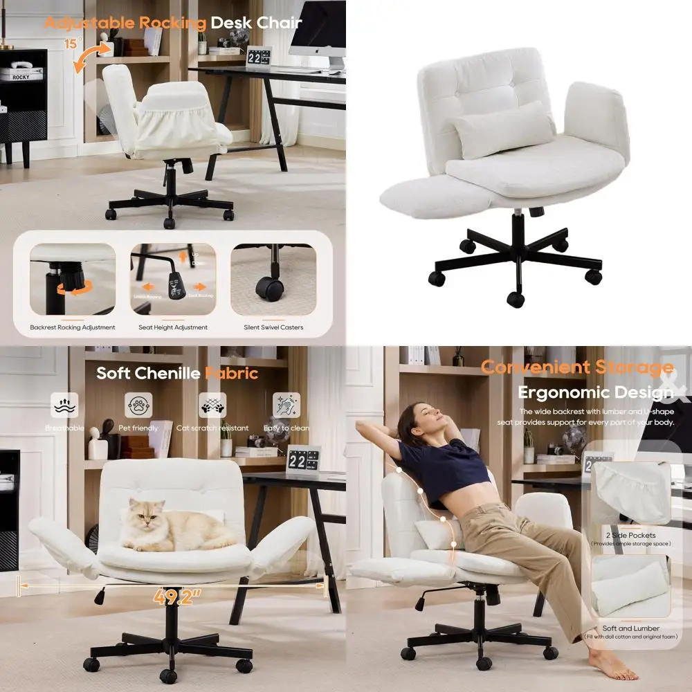 Регулируемое поворотное кресло для туалетного столика с карманами, эргономичное офисное кресло на колесиках с перекрестными ножками, белое шенилловое кресло с регулировкой высоты
Регулируемое поворотное кресло для туалетного столика с карманами, эргономичное офисное кресло на колесиках с перекрестными ножками, белое шенилловое кресло с регулировкой высоты