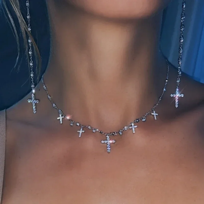 Luxury Real 925 Sterling Silver Shiny Multiple Crosses Charm Necklace High Quality AAA Zircon Women Fashion Party Jewelry Set
Luxury Real 925 Sterling Silver Shiny Multiple Crosses Charm Necklace High Quality AAA Zircon Women Fashion Party Jewelry Set