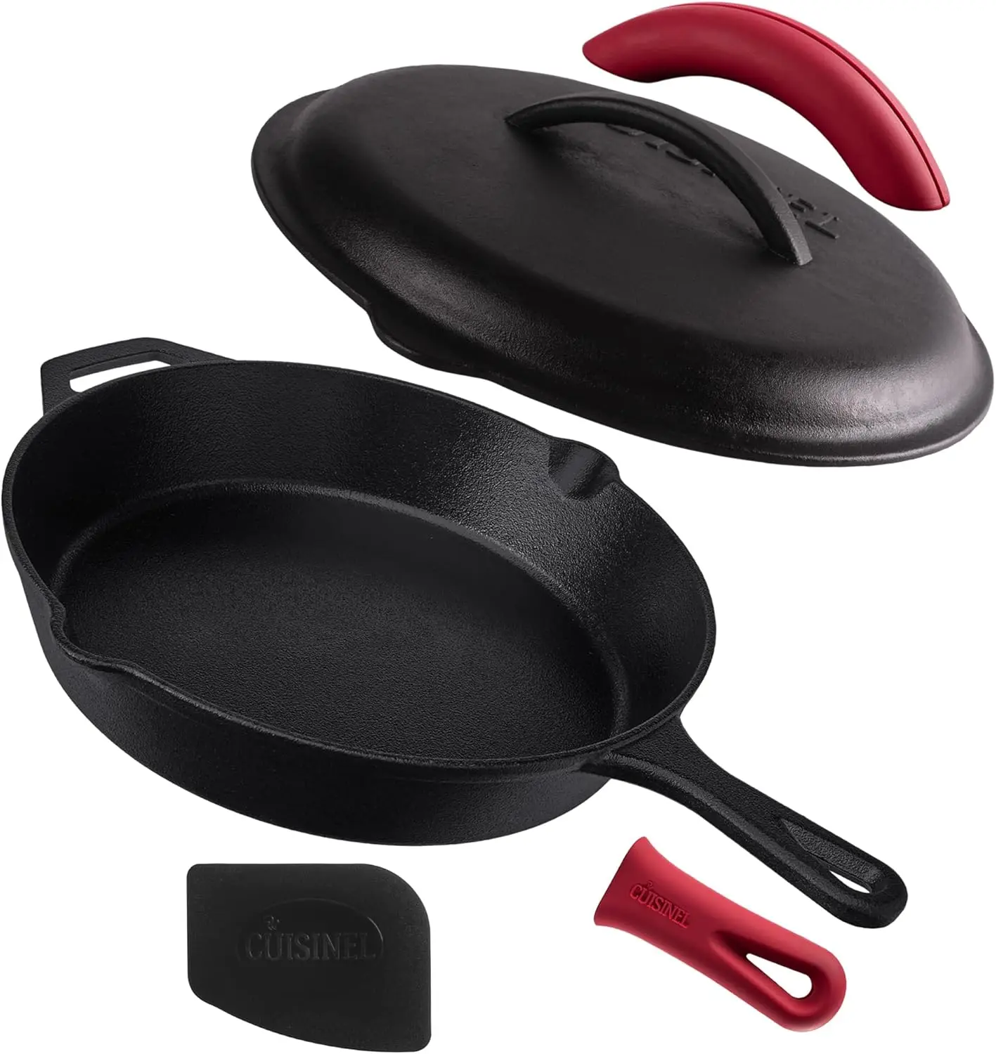 12' Cast Iron Skillet with Lid - Pre-Seasoned Frying Pan Set, Oven & Stovetop Safe, Includes Silicone Handles, Lid Holder & Scra
12' Cast Iron Skillet with Lid - Pre-Seasoned Frying Pan Set, Oven & Stovetop Safe, Includes Silicone Handles, Lid Holder & Scra