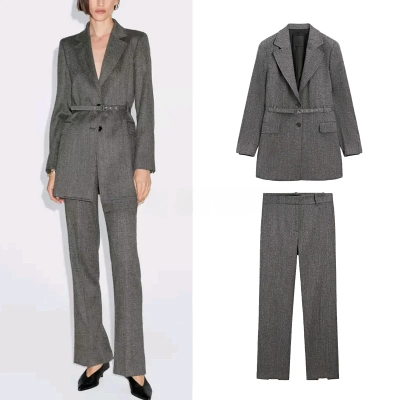 Women's Casual Long Sleeve Suit Jacket with Belt Flip Collar Long Pants Fashion Set Autumn Commute Style Regular Length
Women's Casual Long Sleeve Suit Jacket with Belt Flip Collar Long Pants Fashion Set Autumn Commute Style Regular Length