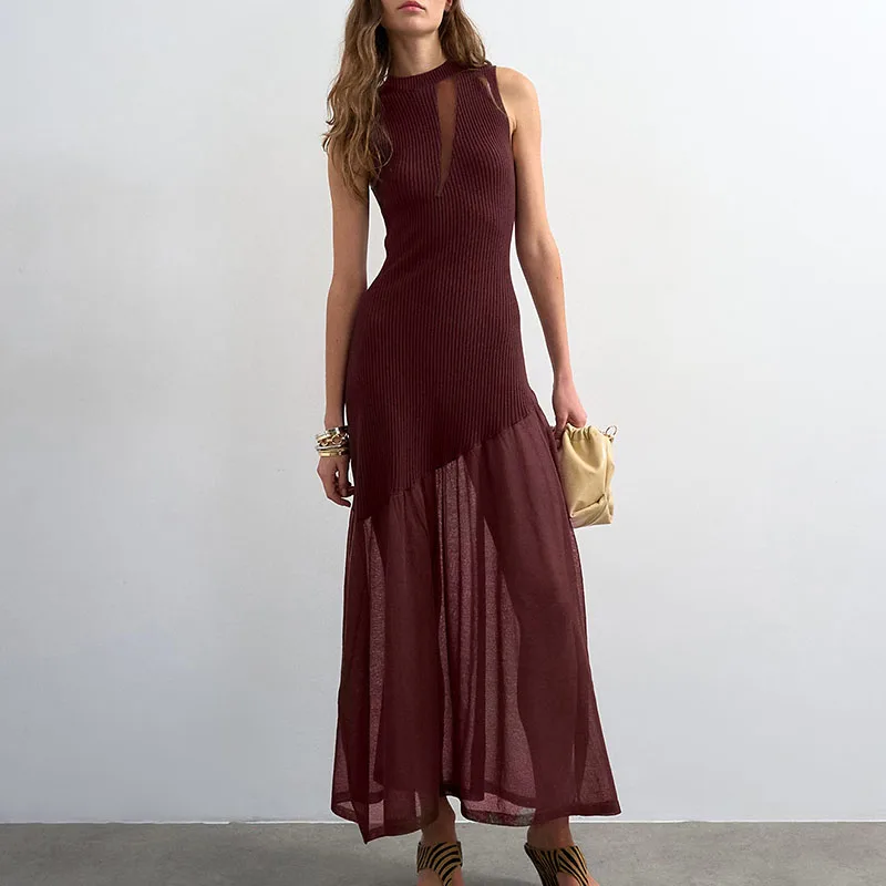 Simple Lady O-neck Sleeveless Party Long Dress Office Elegant Slim Fit A-line Dress Knitted Patchwork Mesh Women's Summer Dress
Simple Lady O-neck Sleeveless Party Long Dress Office Elegant Slim Fit A-line Dress Knitted Patchwork Mesh Women's Summer Dress