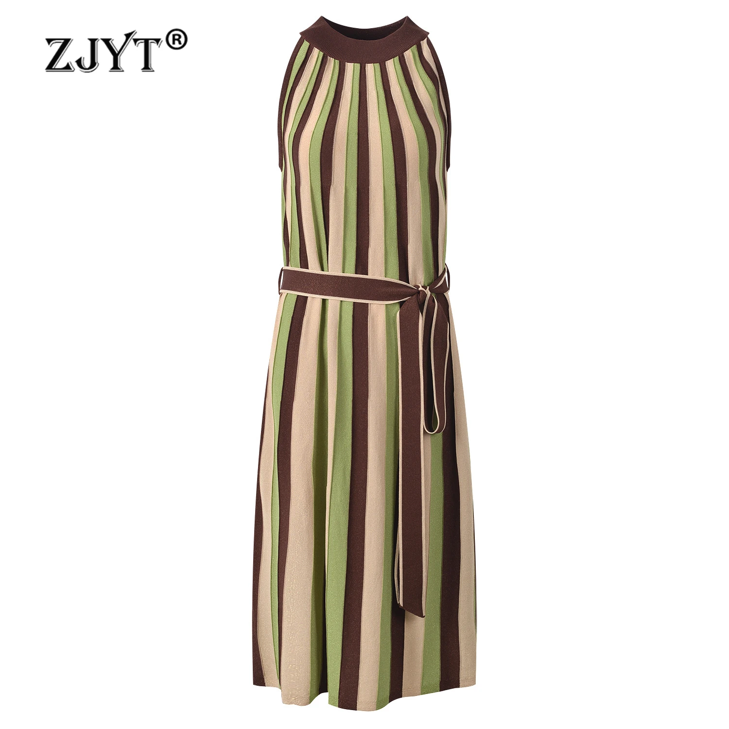 ZJYT Summer New 2026 Fashion Knit Dresses for Women Sleeveless Striped Lace Up Loose Waist Casual Holiday Beach Dress Female
ZJYT Summer New 2026 Fashion Knit Dresses for Women Sleeveless Striped Lace Up Loose Waist Casual Holiday Beach Dress Female