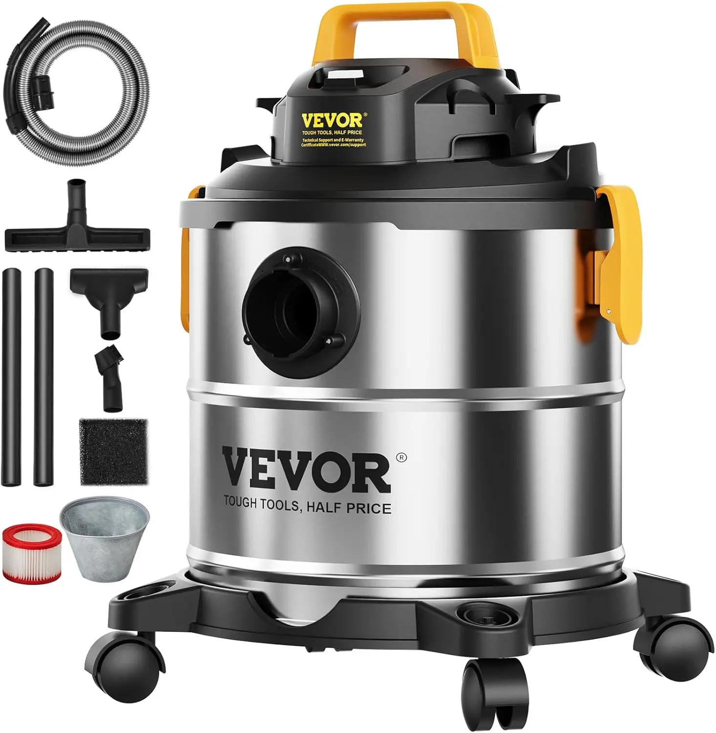 Stainless Steel Wet Dry Shop Vacuum, 5.5 Gallon 6 Peak HP Wet/Dry Vac,Powerful Suction with Blower Function w/Attachment 2-in-1
Stainless Steel Wet Dry Shop Vacuum, 5.5 Gallon 6 Peak HP Wet/Dry Vac,Powerful Suction with Blower Function w/Attachment 2-in-1