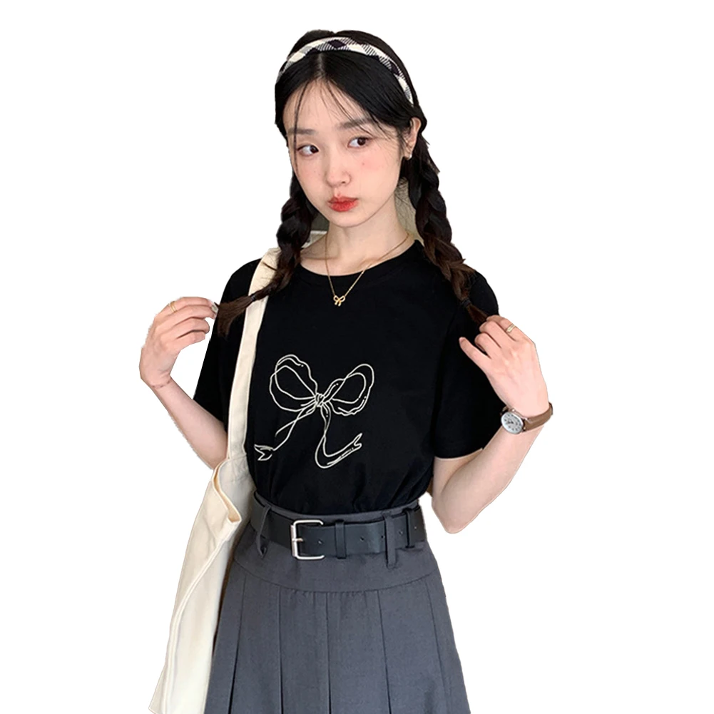 Comfortable And Stylish Tops Versatile Womens Tops Bow Print Short-sleeved T-shirt Sweet Sweet Bow Print Design
Comfortable And Stylish Tops Versatile Womens Tops Bow Print Short-sleeved T-shirt Sweet Sweet Bow Print Design