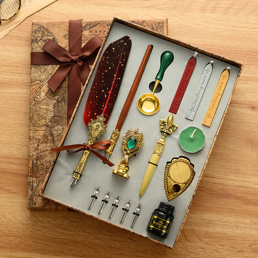 Retro Feather Pen Writing Ink Set Stationery Exquisite Feather Dip Pen Stamp Set Art Supplies Crafts Gifts for Student DIY
Retro Feather Pen Writing Ink Set Stationery Exquisite Feather Dip Pen Stamp Set Art Supplies Crafts Gifts for Student DIY