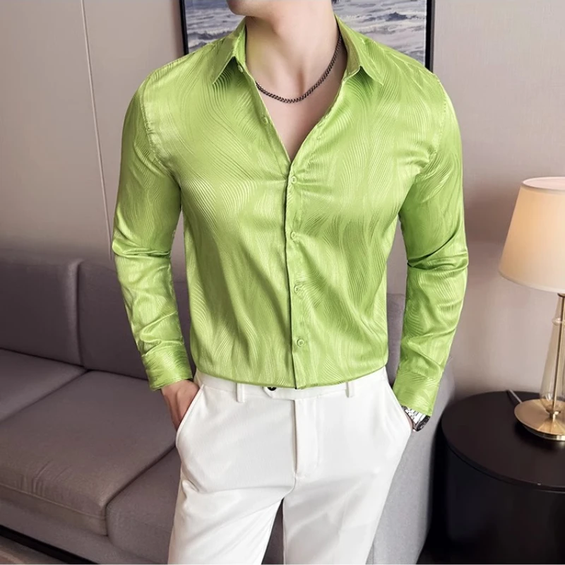 Men's Shirt Fashionable Water Ripple Long Sleeved High-quality Shirt Business Slim Fit Korean Version Tailcoat Dress Shirt
Men's Shirt Fashionable Water Ripple Long Sleeved High-quality Shirt Business Slim Fit Korean Version Tailcoat Dress Shirt