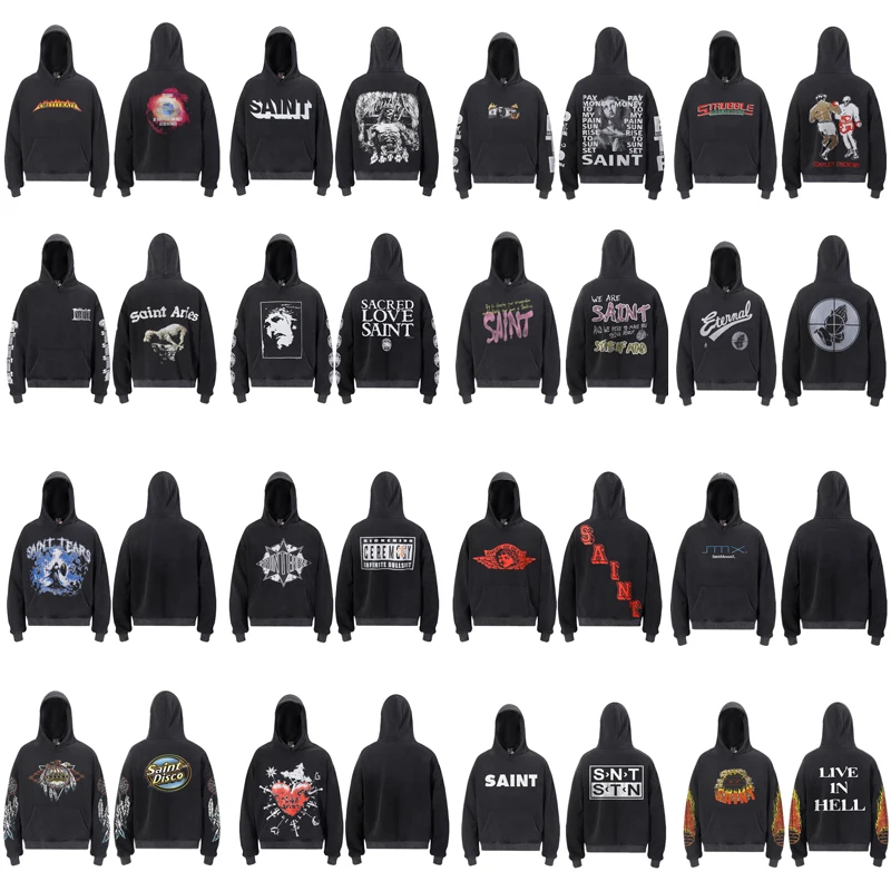 Multi Versions Print Washed Black Saint Hoodie Men Women Oversized Falling Shoulders Sweatshirts Hooded Pullovers
Multi Versions Print Washed Black Saint Hoodie Men Women Oversized Falling Shoulders Sweatshirts Hooded Pullovers