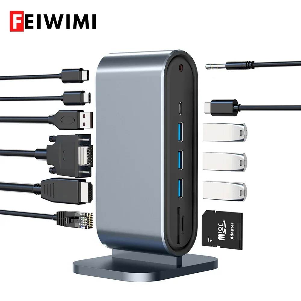 12 in 1 USB C Docking Station with 100W PD USB-C 4K HDTV VGA USB 3.0 RJ45 SD/TF Cards Reader Audio for Windows Mac Xiaomi Laptop
12 in 1 USB C Docking Station with 100W PD USB-C 4K HDTV VGA USB 3.0 RJ45 SD/TF Cards Reader Audio for Windows Mac Xiaomi Laptop