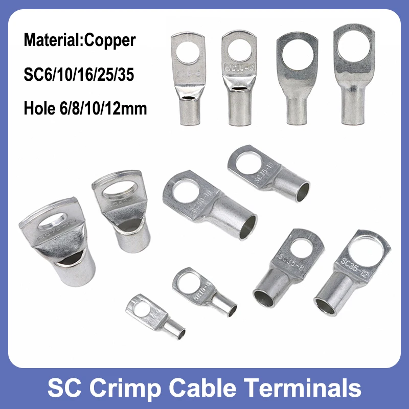 SC Type Wire Nose Terminal SC6 SC10 SC16 SC25 SC35 Tinned Copper Wire Lugs Battery Cable Ends Ring Terminals Hole ID 6 8 10 12mm
SC Type Wire Nose Terminal SC6 SC10 SC16 SC25 SC35 Tinned Copper Wire Lugs Battery Cable Ends Ring Terminals Hole ID 6 8 10 12mm