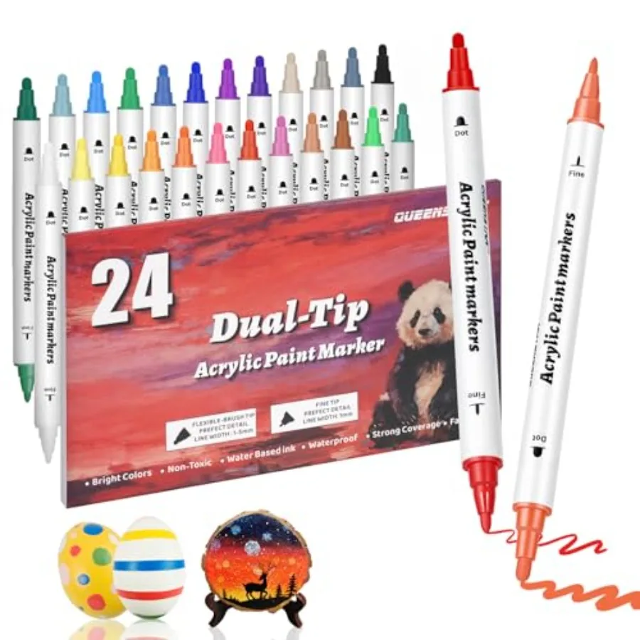 24 Colors Acrylic Paint Markers Dual Tip, Paint Pens for Rock Painting, Fabric, Glass, Wood, Canvas, Paint Markers Acrylic Mark
24 Colors Acrylic Paint Markers Dual Tip, Paint Pens for Rock Painting, Fabric, Glass, Wood, Canvas, Paint Markers Acrylic Mark