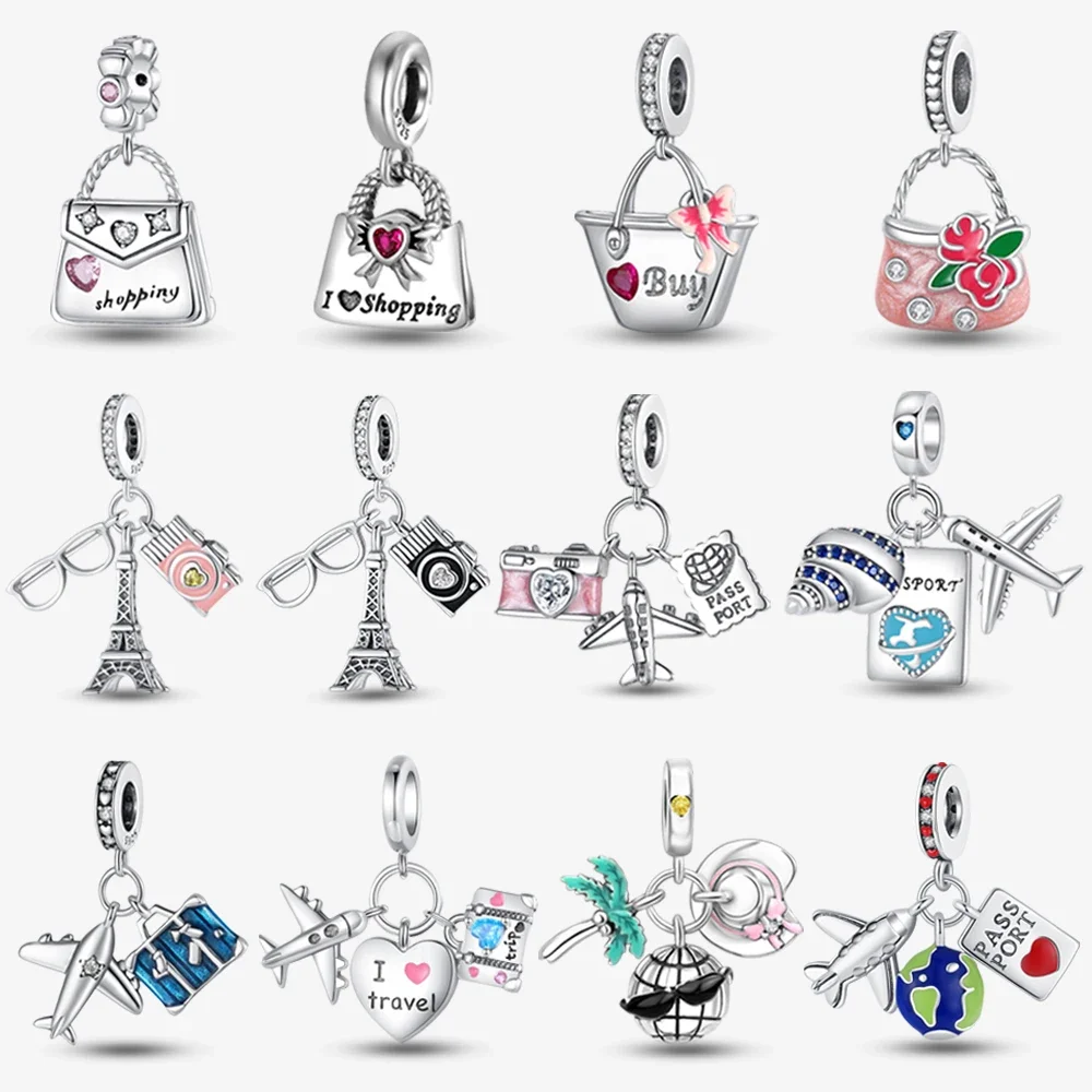 Original New 925 Sterling Silver Travel Series Suitcase Camera Shopping Bag Charms for Original DIY Bracelet Women Jewelry Gift
Original New 925 Sterling Silver Travel Series Suitcase Camera Shopping Bag Charms for Original DIY Bracelet Women Jewelry Gift