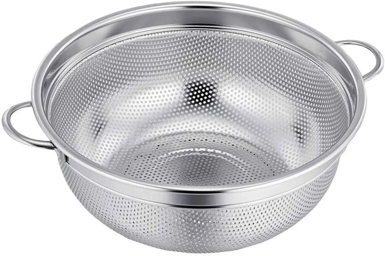 Stainless Steel Colander 3qt with Solid Handles and Elevation Base, Micro-Perforated Strainer for Draining Pasta and Vegetables
Stainless Steel Colander 3qt with Solid Handles and Elevation Base, Micro-Perforated Strainer for Draining Pasta and Vegetables