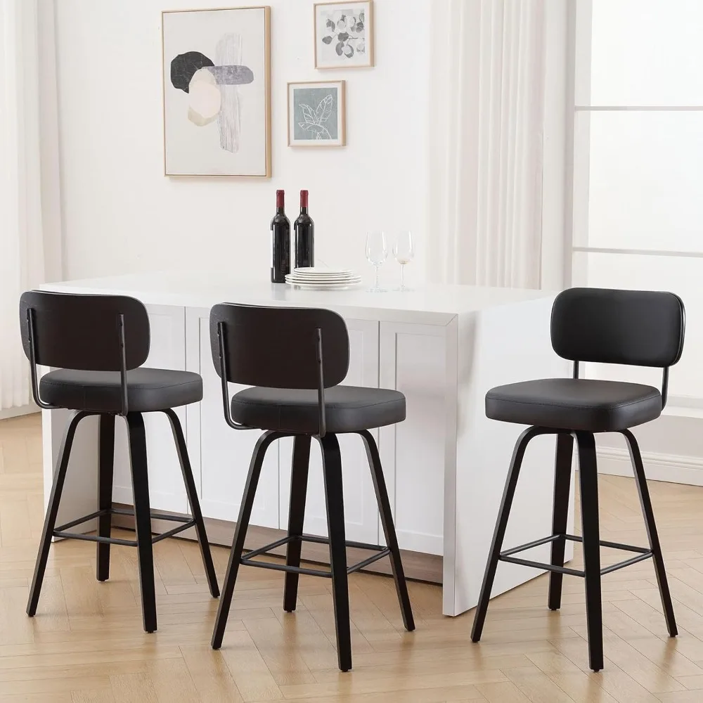 Swivel Counter Height Bar Stools Set of 3, Upholstered Faux Leather Barstools with Back, 26" Seat Height Bar Chairs Island Stool
Swivel Counter Height Bar Stools Set of 3, Upholstered Faux Leather Barstools with Back, 26" Seat Height Bar Chairs Island Stool