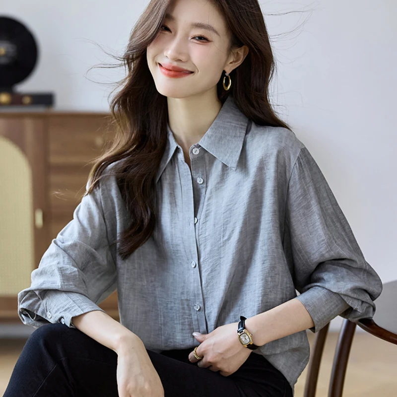 Spring Autumn New Women's Shirt Lapel Solid Ladies Tops Fashion Straight Loose Shirts Long Sleeve Basic Chiffon Blouse for Women
Spring Autumn New Women's Shirt Lapel Solid Ladies Tops Fashion Straight Loose Shirts Long Sleeve Basic Chiffon Blouse for Women