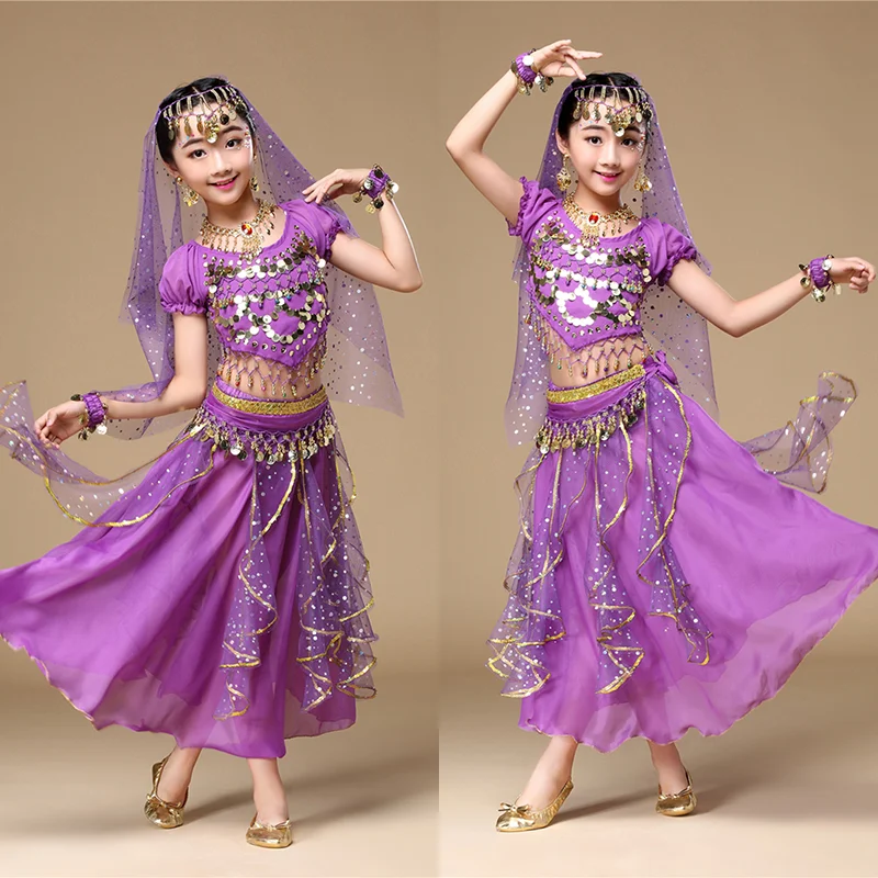 Chiffon Children Indian Belly Dance for Girl Stage Costumes Halloween Performance Costume 4pcs Sets Kids Dancing Cloth Outfits
Chiffon Children Indian Belly Dance for Girl Stage Costumes Halloween Performance Costume 4pcs Sets Kids Dancing Cloth Outfits
