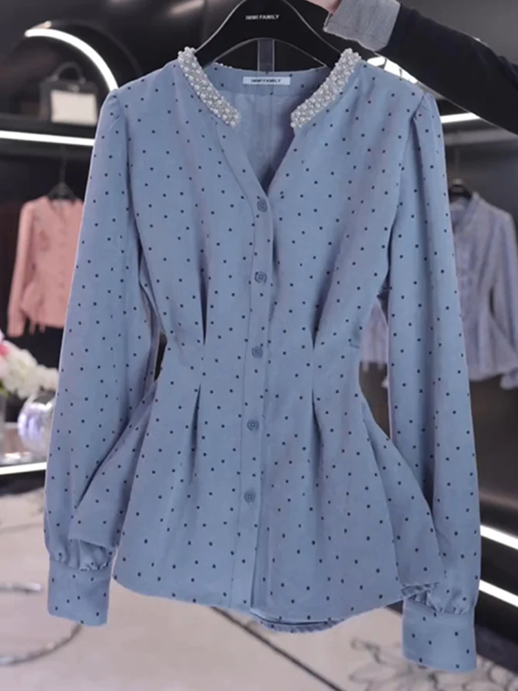Sweet Blue Striped Temperament Shirt Female 2025 Spring Autumn French Style Bubble Sleeve Shirt Lace and Ruffle edge Womens Tops
Sweet Blue Striped Temperament Shirt Female 2025 Spring Autumn French Style Bubble Sleeve Shirt Lace and Ruffle edge Womens Tops