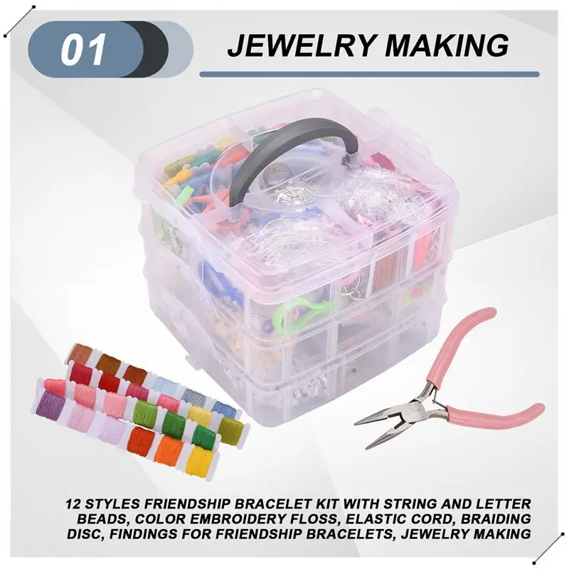 12 Styles Friendship Bracelet Kit With String And Letter Beads, Color Embroidery Floss, Elastic Cord, Braiding Disc, Findings Fo
12 Styles Friendship Bracelet Kit With String And Letter Beads, Color Embroidery Floss, Elastic Cord, Braiding Disc, Findings Fo