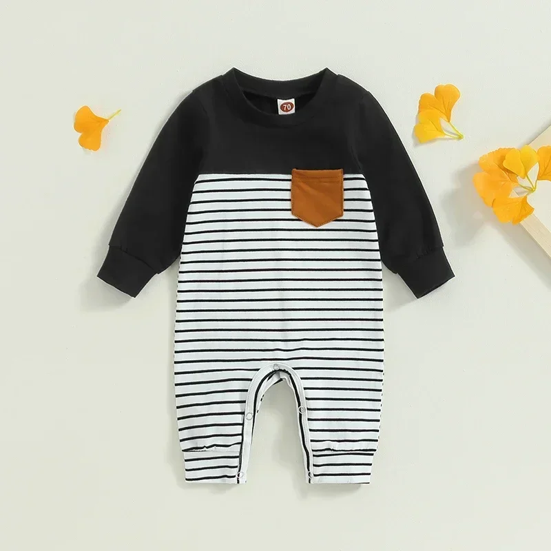 Fashion Stripe Print Infant Baby Autumn Jumpsuit Long Sleeve Sweatshirt Romper with Chest Pocket Clothes For Kids Girls Boys
Fashion Stripe Print Infant Baby Autumn Jumpsuit Long Sleeve Sweatshirt Romper with Chest Pocket Clothes For Kids Girls Boys